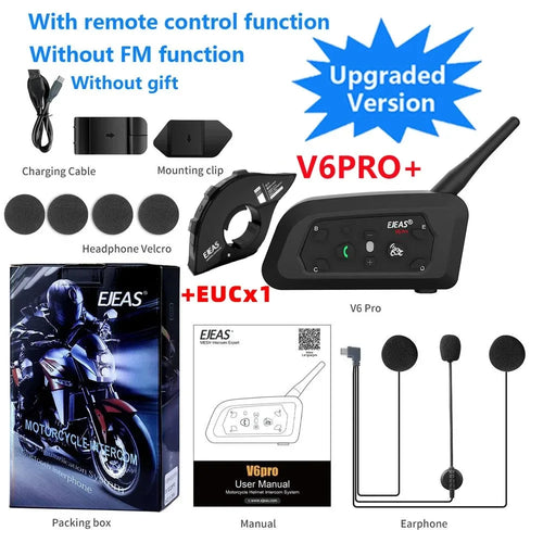 EJEAS V6 PRO+/PLUS Motorcycle Helmet Bluetooth Walkie Talkie 6 Rider
