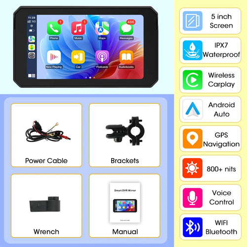 Jansite Dual Bluetooth Motorcycle Carplay Screen Navigation GPS