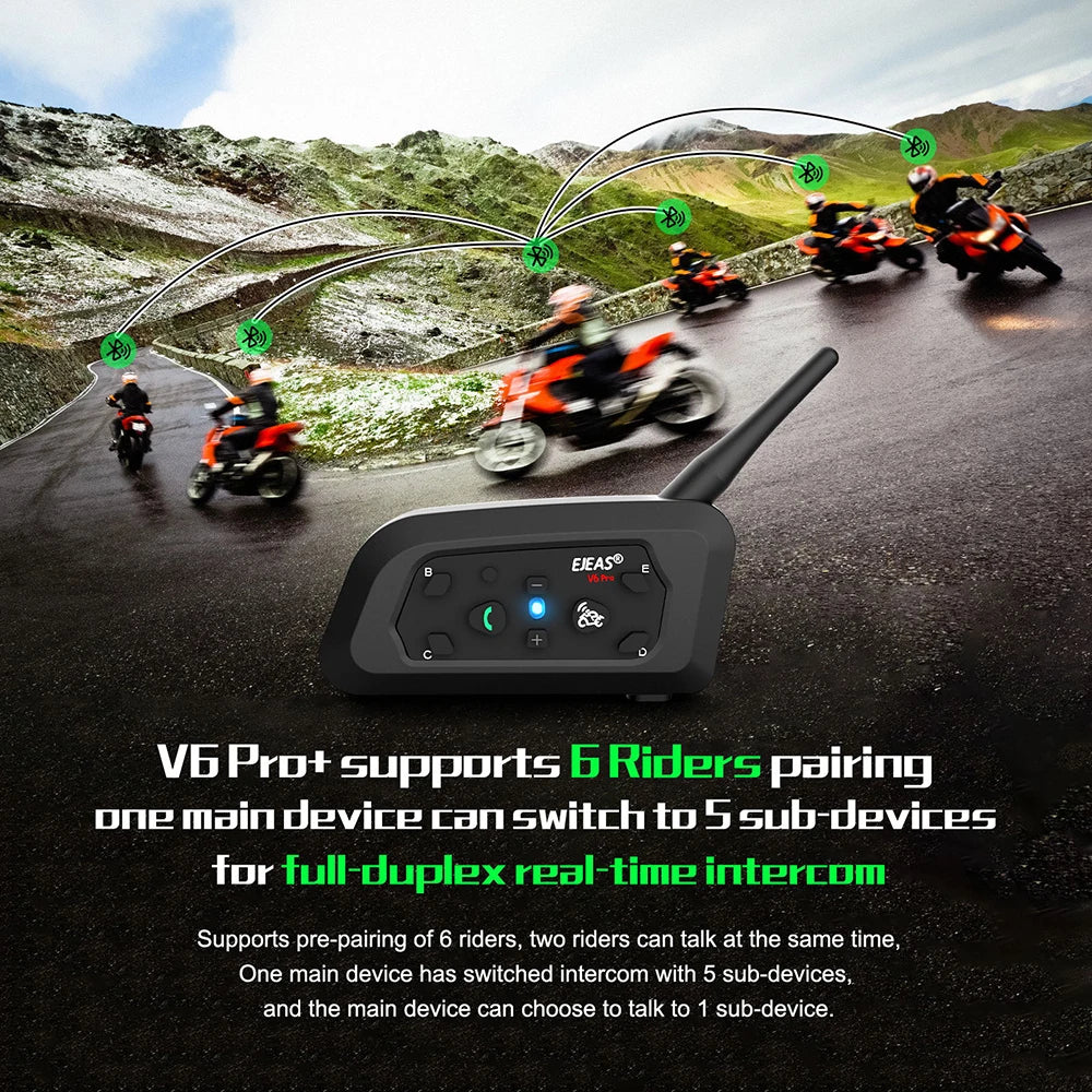 EJEAS V6 PRO+/PLUS Motorcycle Helmet Bluetooth Walkie Talkie 6 Rider