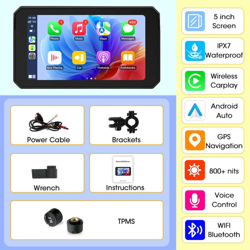 Jansite Dual Bluetooth Motorcycle Carplay Screen Navigation GPS