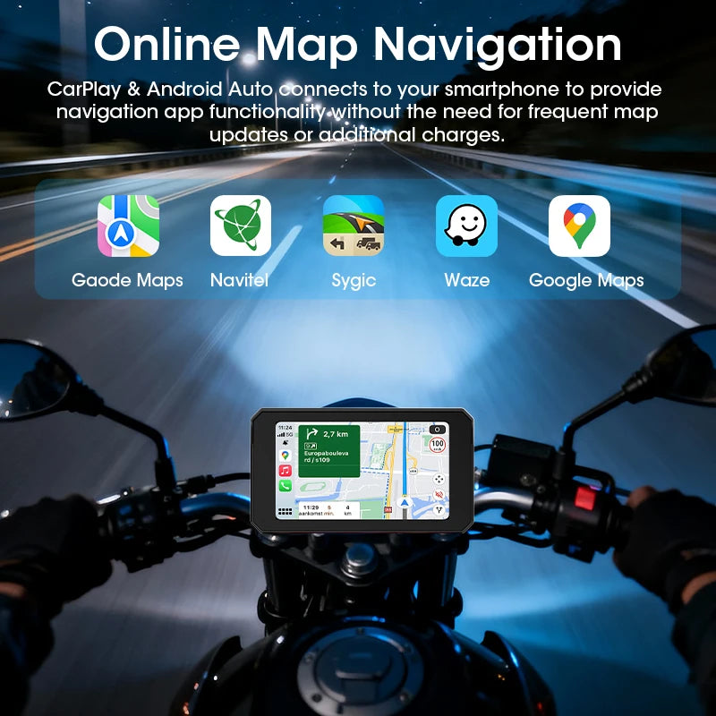 Jansite Dual Bluetooth Motorcycle Carplay Screen Navigation GPS