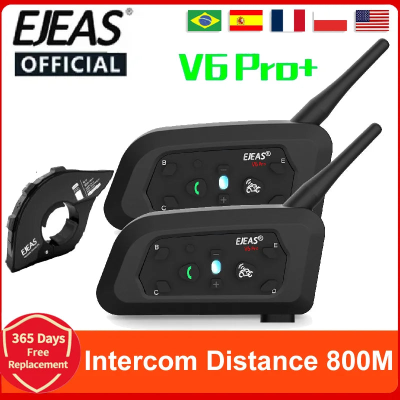 EJEAS V6 PRO+/PLUS Motorcycle Helmet Bluetooth Walkie Talkie 6 Rider