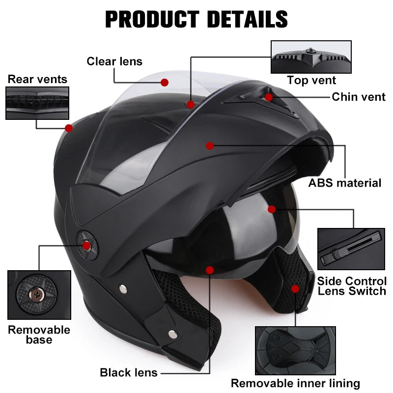 DOT Certification Uchoose Motorcycle Helmet Double Lens Cross Section