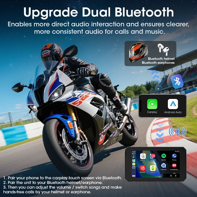 Jansite Dual Bluetooth Motorcycle Carplay Screen Navigation GPS