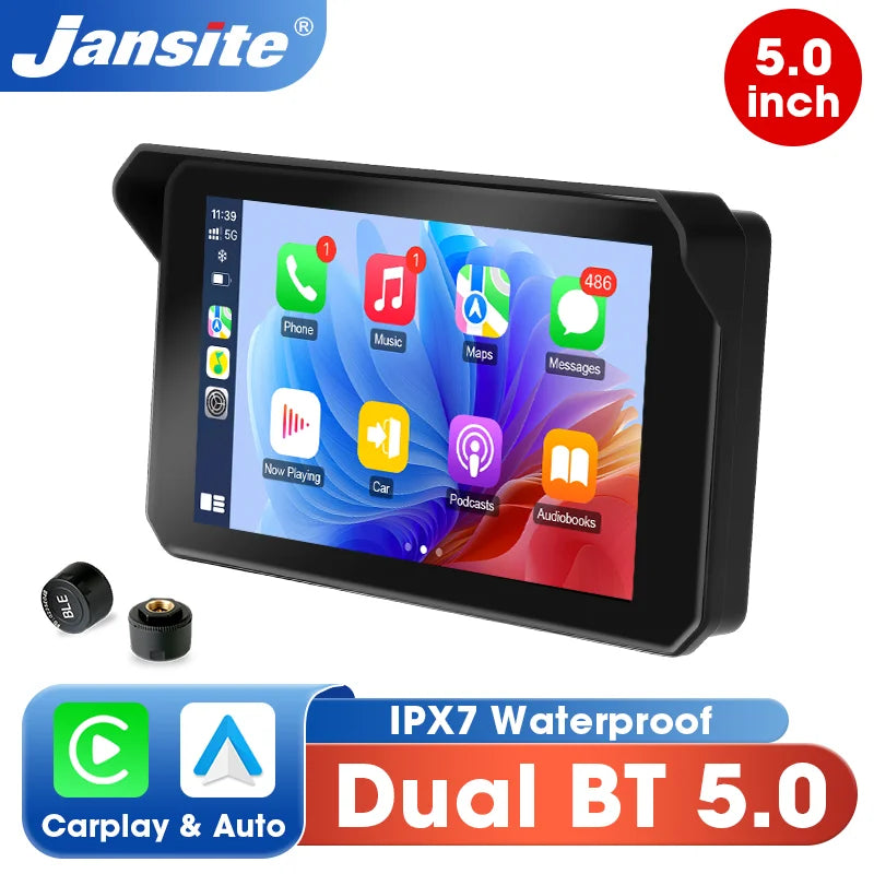 Jansite Dual Bluetooth Motorcycle Carplay Screen Navigation GPS